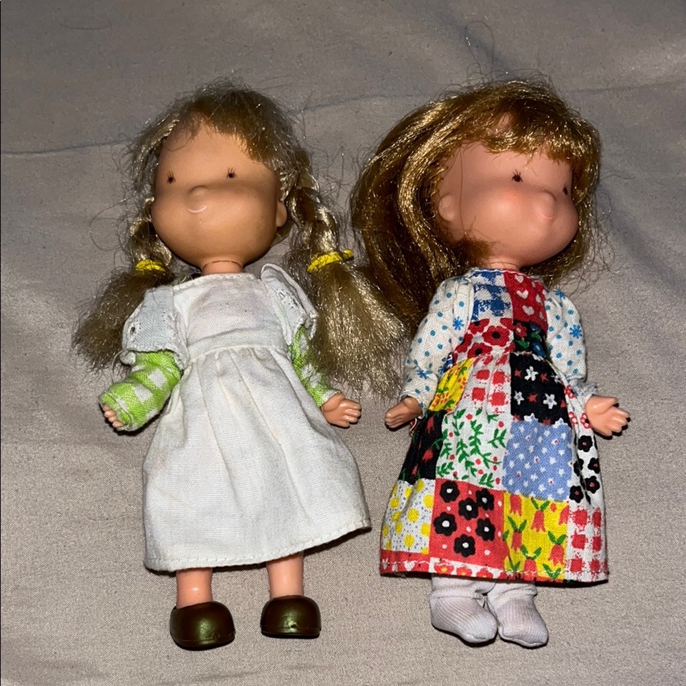 VINTAGE Colorful Patchwork and White Dress Dolls HOLLY HOBBIE
